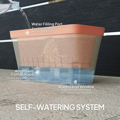 Outsunny Set of 3 Self Watering Plant Pots Outdoor, 27cm Rectangular Garden Planters with Visual Water Level Window, Plastic Flower Pots for Indoor Outdoor Garden Balcony Windowsil
