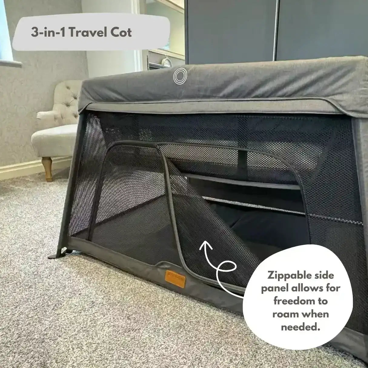 Airpod 3 Travel Cot Includes Newborn Bassinet Insert - Dark Grey