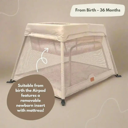 Airpod 3 Travel Cot Includes Newborn Bassinet Insert - Beige