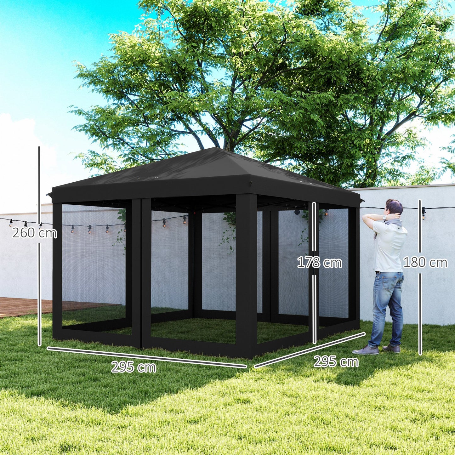 Outsunny 3 x 3\'c2\'a0m Pop Up Gazebo, 420D Garden Tent Canopy with Removable Mesh Sidewall Netting, Carry Bag for Garden Patio Outdoor, Black