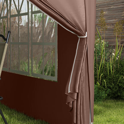 Outsunny 3 x 3 m Pop Up Gazebo, Wedding Party Canopy Tent Marquee with Carry Bag and Windows, Coffee