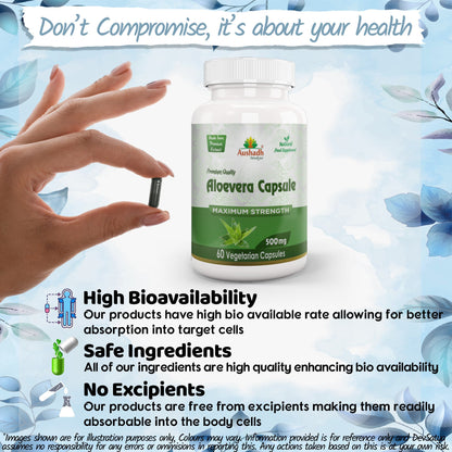 Aushadh Aloe vera Capsules (Ghritkumari, Kumari) Digestive Comfort & Skin Support - Vegan, Gluten Free, Non-GMO, 60 Capsules
