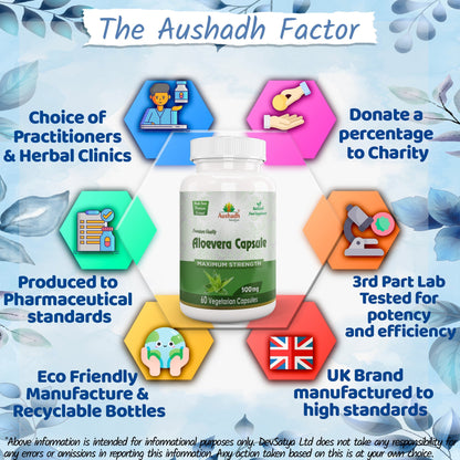 Aushadh Aloe vera Capsules (Ghritkumari, Kumari) Digestive Comfort & Skin Support - Vegan, Gluten Free, Non-GMO, 60 Capsules