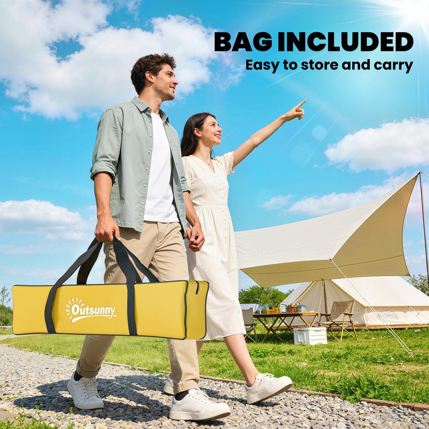 Outsunny 2 Person Camping Tent, Dome Tent with Zipped Doors, Storage Pocket, Portable Handy Bag, Yellow