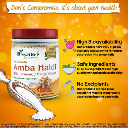 DivyaHerb Amba Haldi Powder 100 gram - Daily Wellness Support