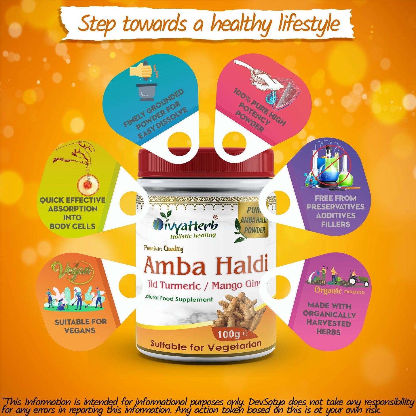 DivyaHerb Amba Haldi Powder 100 gram - Daily Wellness Support