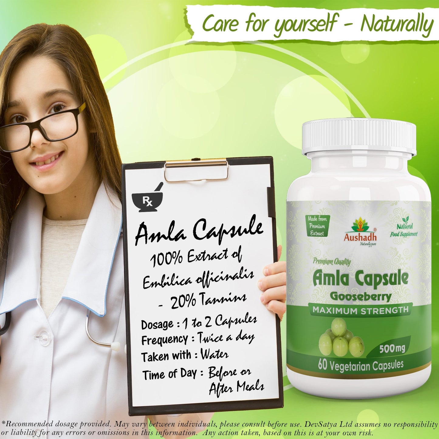 Aushadh Amla Capsules (Indian Gooseberry, Amalaki) Antioxidant Wellness Support - Vegan, Gluten Free, Non-GMO, 60 Capsules