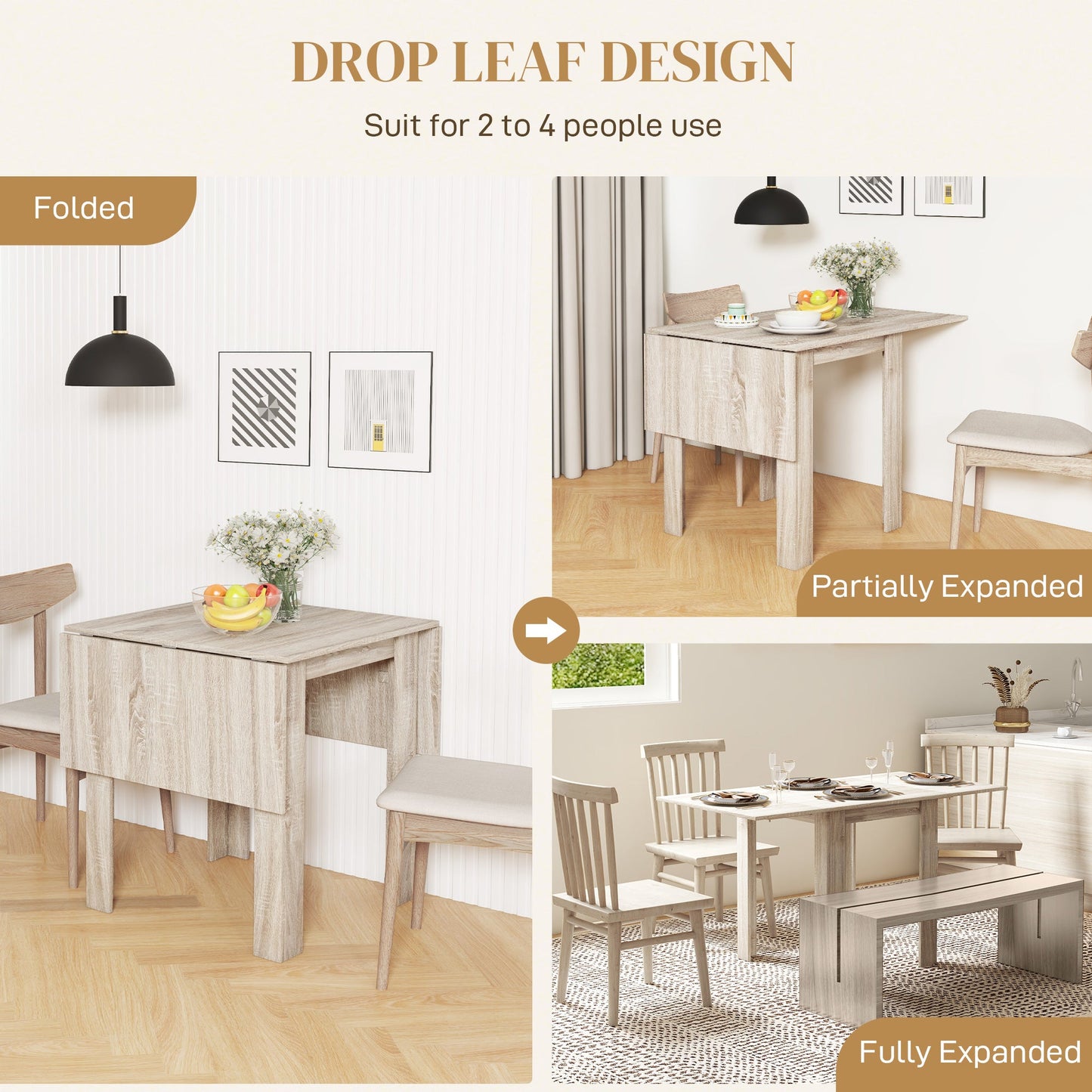 HOMCOM Four-Seater Drop Leaf Dining Table - Wood Effect