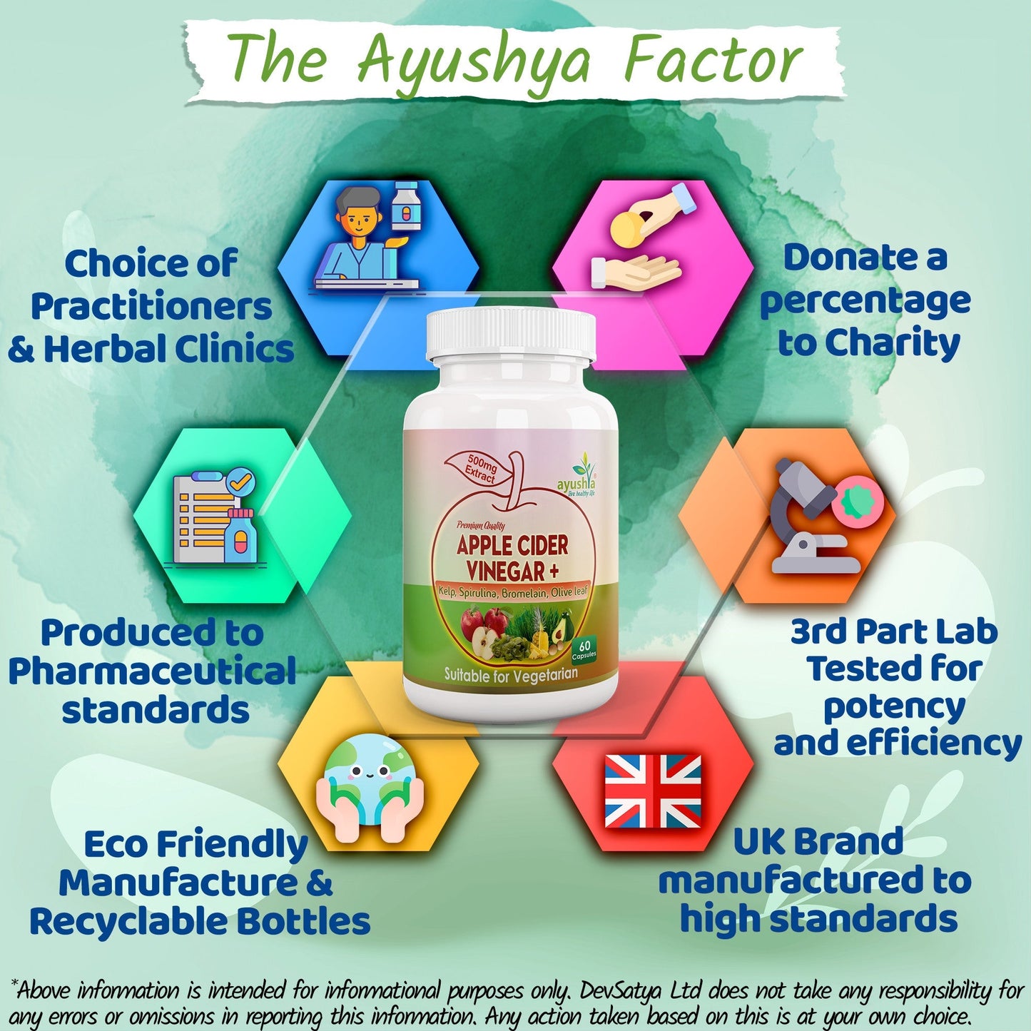 Ayushya Apple Cider Vinegar Capsules (ACV) with Kelp, Spirulina, Bromelain, Olive Leaf Digestive & Metabolic Wellness Support - Vegan, Gluten Free, Non-GMO, 60 Capsules