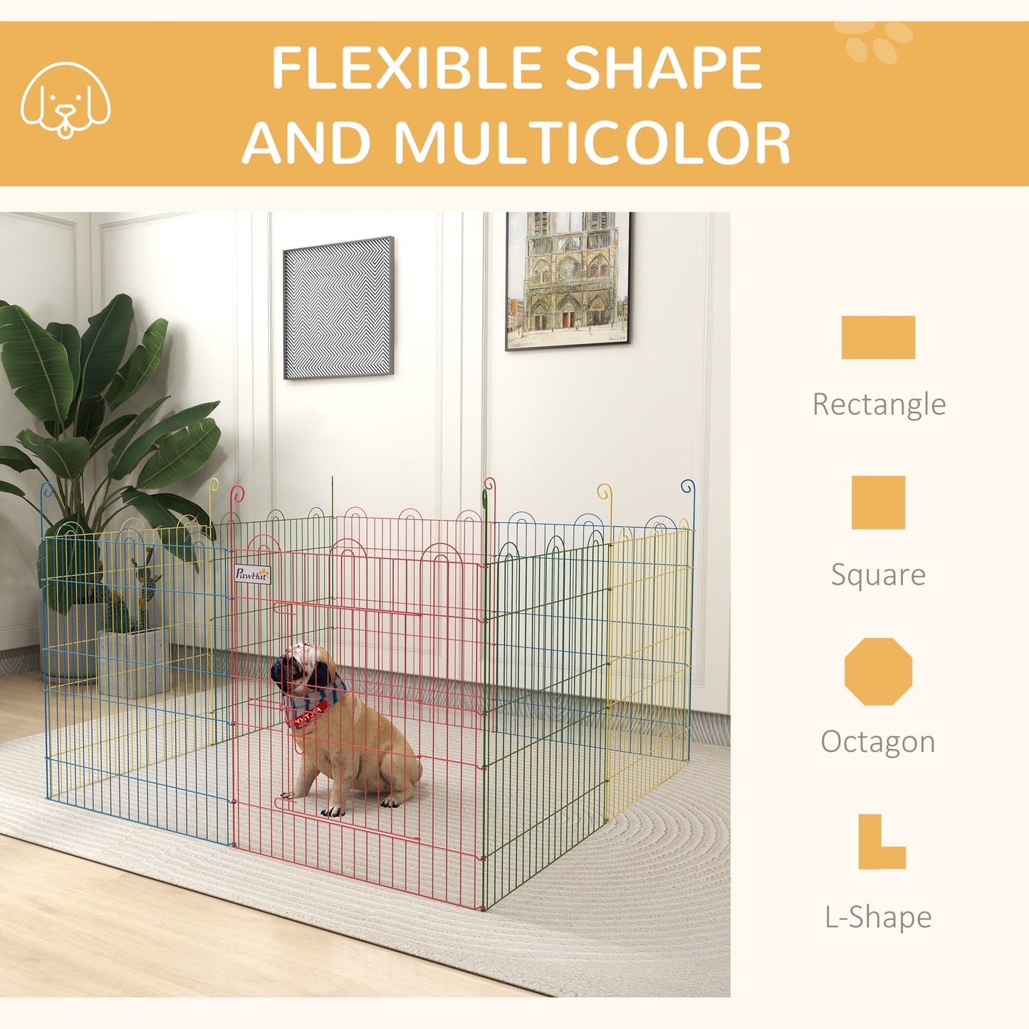 PawHut Pet Playpen Crate, with Eight Panels, Door, for Indoors and Outdoors, 60H x \'ce\'a6156cm