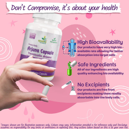 Ayushya Arjuna Capsules (Arjun Tree) Heart Wellness Support - Vegan, Gluten Free, Non-GMO, 60 Capsules