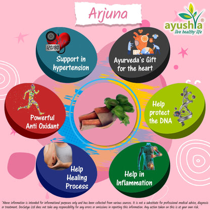 Ayushya Arjuna Capsules (Arjun Tree) Heart Wellness Support - Vegan, Gluten Free, Non-GMO, 60 Capsules