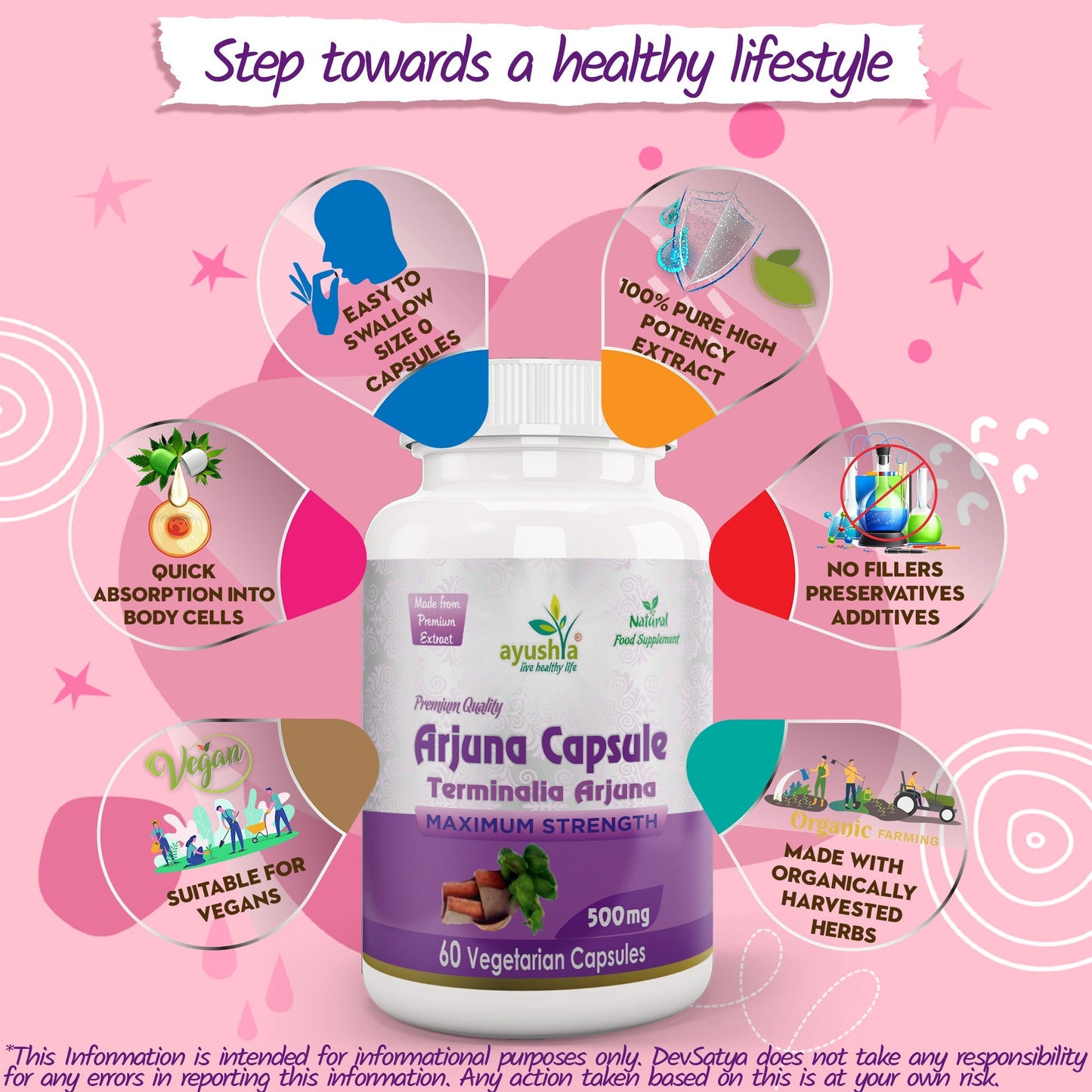 Ayushya Arjuna Capsules (Arjun Tree) Heart Wellness Support - Vegan, Gluten Free, Non-GMO, 60 Capsules