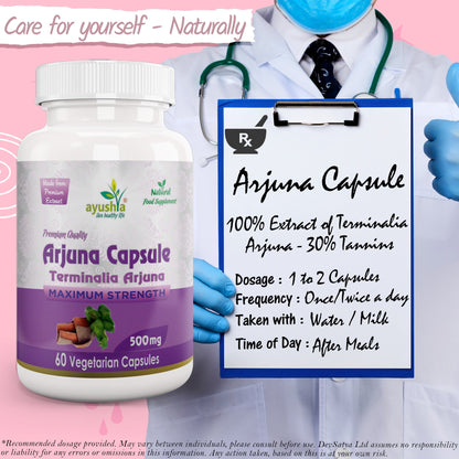 Ayushya Arjuna Capsules (Arjun Tree) Heart Wellness Support - Vegan, Gluten Free, Non-GMO, 60 Capsules