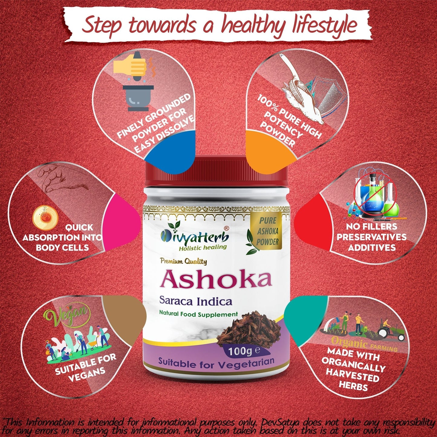 DivyaHerb Ashoka Powder 100 gram - Women's Wellness Support