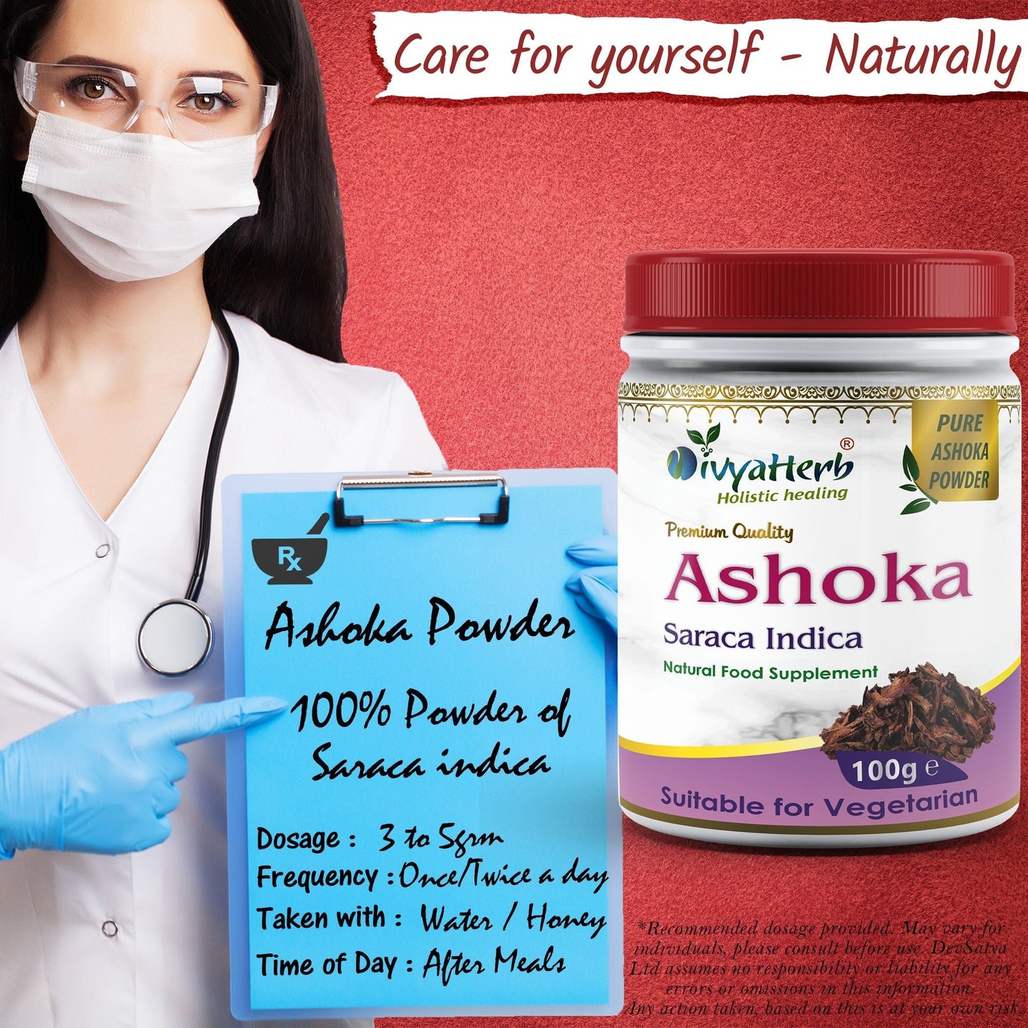 DivyaHerb Ashoka Powder 100 gram - Women's Wellness Support