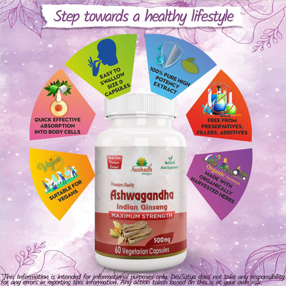 Aushadh Ashwagandha with Turmeric & Piperine Capsules (Indian Ginseng) Stress Balance & Joint Comfort Support - Vegan, Gluten Free, Non-GMO, 60 Capsules