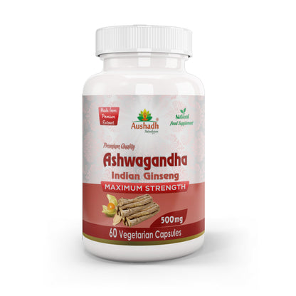 Aushadh Ashwagandha with Turmeric & Piperine Capsules (Indian Ginseng) Stress Balance & Joint Comfort Support - Vegan, Gluten Free, Non-GMO, 60 Capsules