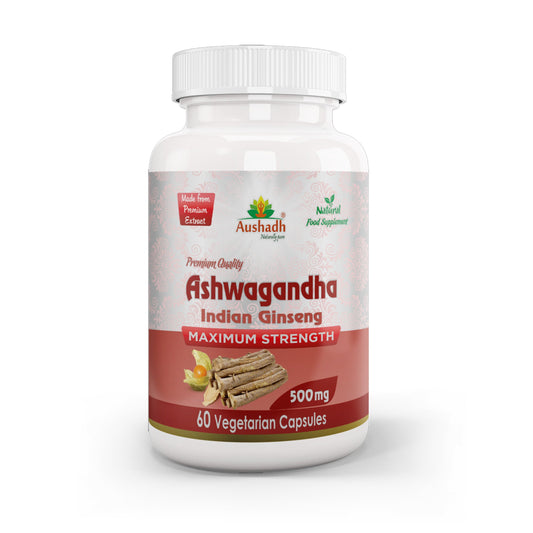 Aushadh Ashwagandha with Turmeric & Piperine Capsules (Indian Ginseng) Stress Balance & Joint Comfort Support - Vegan, Gluten Free, Non-GMO, 60 Capsules