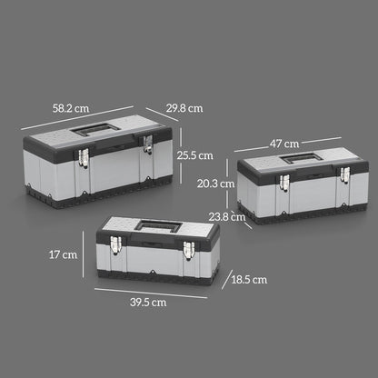 HOMCOM 3 Pieces Stainless Steel Toolbox Set, 23"/ 19"/ 16"