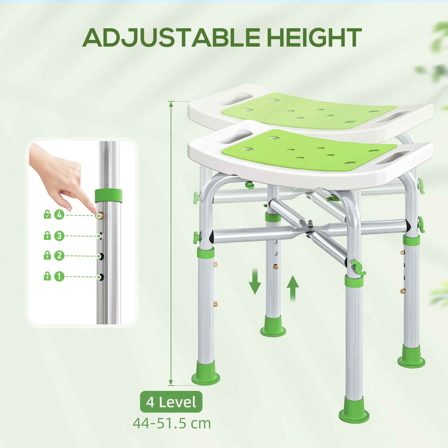 HOMCOM 44-51.5cm Aluminium Frame Shower/Bath Stool - Green
