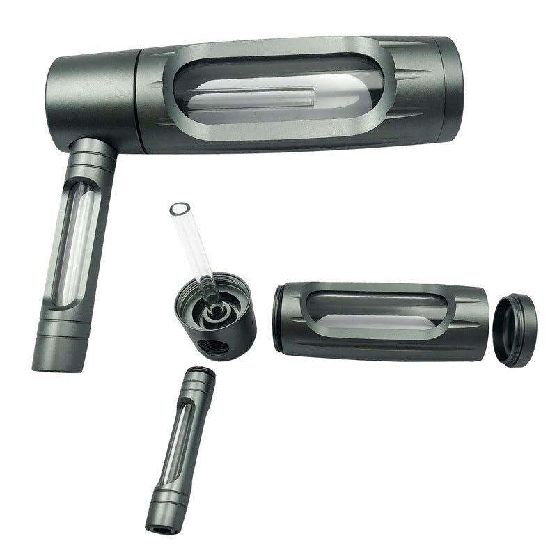 Portable metal smoking pipe with 155mm glass bowls, for dry tobacco & herb, hookah shisha pipe accessories.