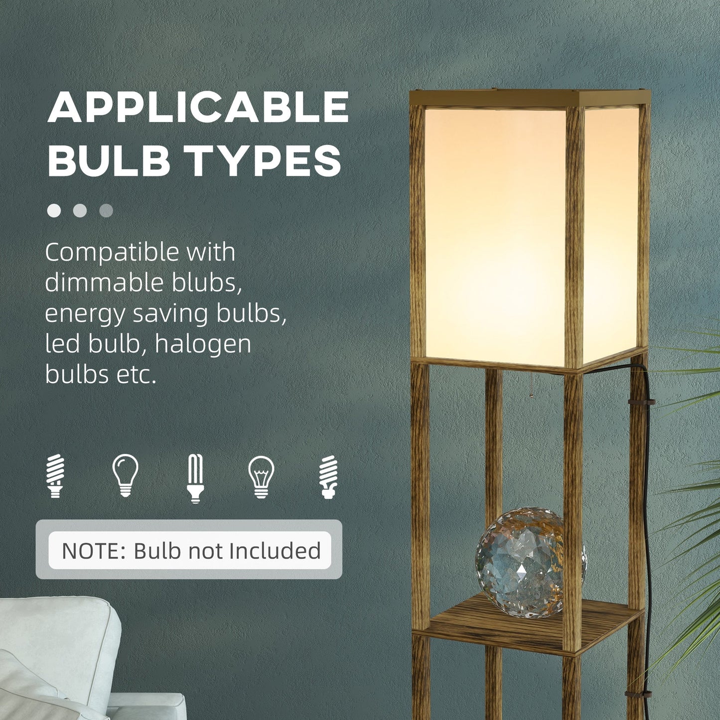 HOMCOM Modern Shelf Floor Lamp with Dual Ambient Light, Standing Lamp Living Room, Bedroom, 156cm, Brown