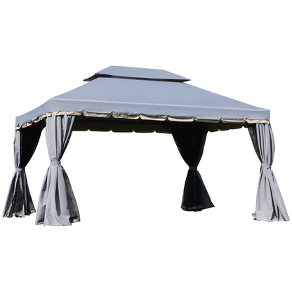 Outsunny 3 x 4m Aluminium Garden\'c2\'a0Gazebo, Marquee Canopy Shelter Pavilion Party Tent with Nets and Curtains for Garden and Deck, Grey