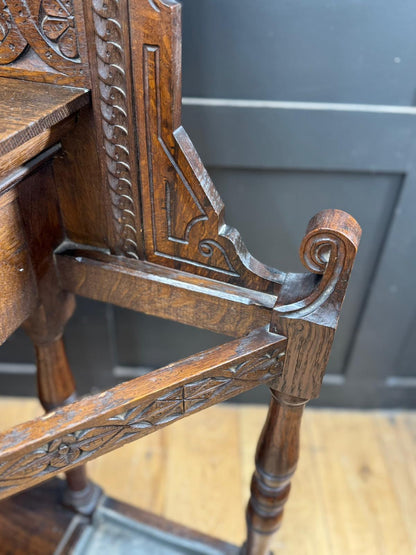 Antique Oak Hallway Coat & Hat Stand with Mirror and Storage