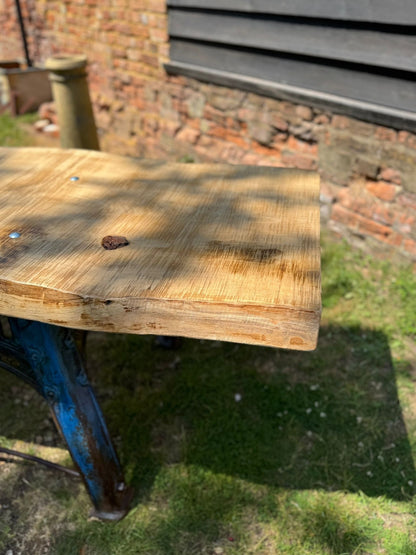 Rustic Industrial Table with Bamford Base & Solid Ash Top – Kitchen Island Desk