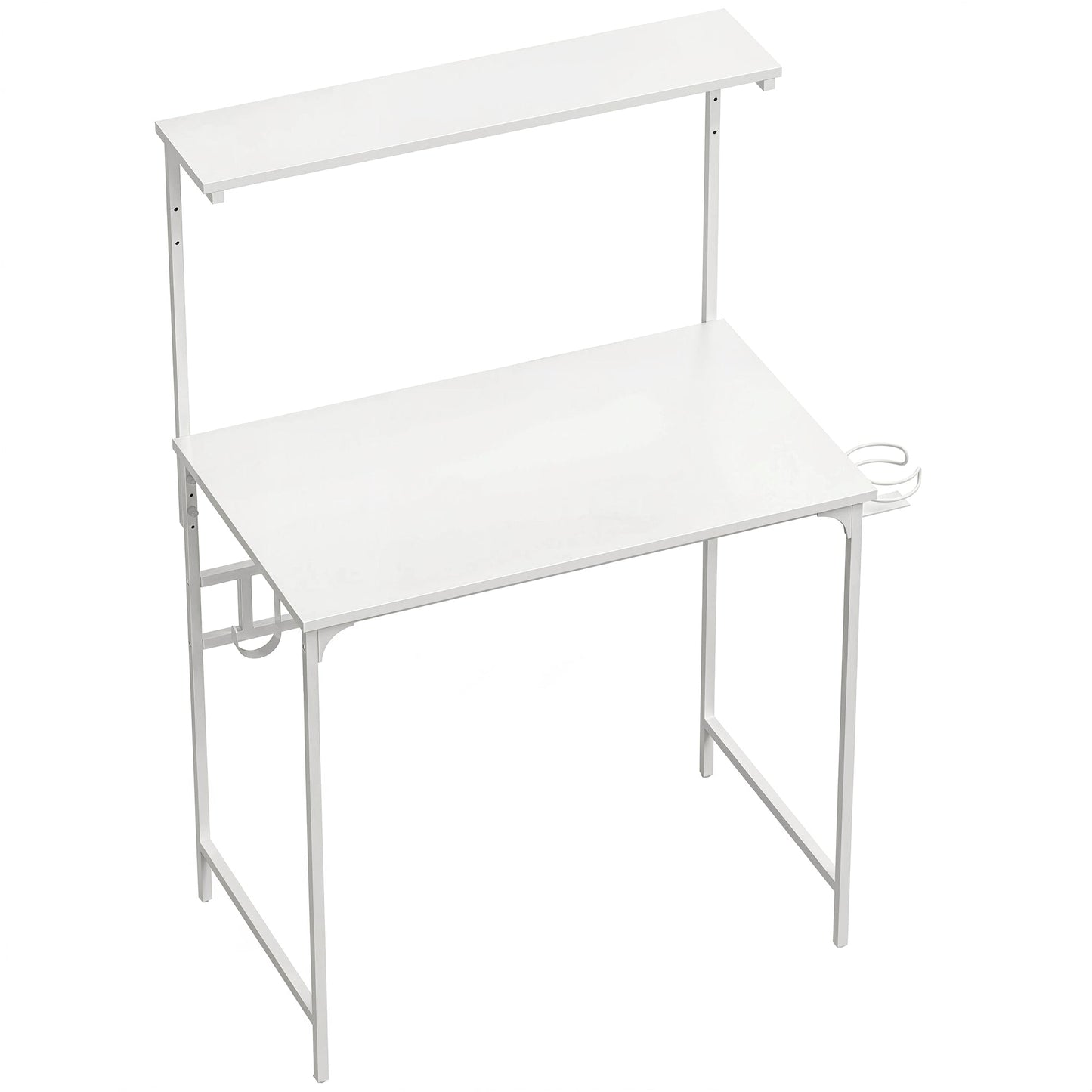 HOMCOM Computer Desk, 80cm Home Office Study Table with Hutch Shelf, Cup Holder, Headphone Hook, White