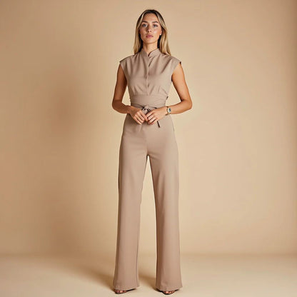 Temperament strap waist cinching jumpsuit sleeveless wide leg pants