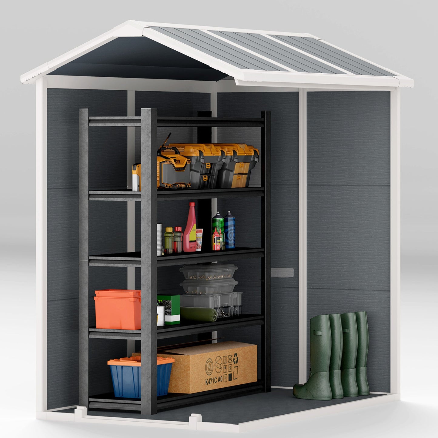 Outsunny 4 x 6ft Garden Shed, Plastic Shed with Floor, Window, Lockable Door and Vents, Resin Tool Shed for Outdoor Patio Storage, Zero Maintenance, Grey