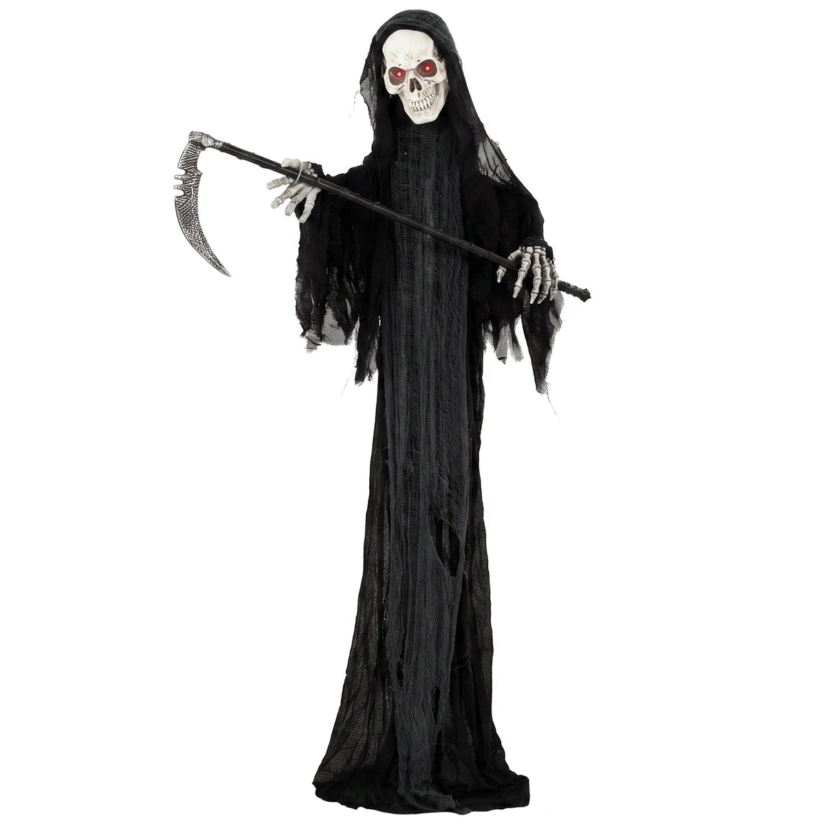 HOMCOM 183cm Life Size Animated Grim Reaper Halloween Decoration, Scary Halloween Animatronics Decor with Sound Touch Activated