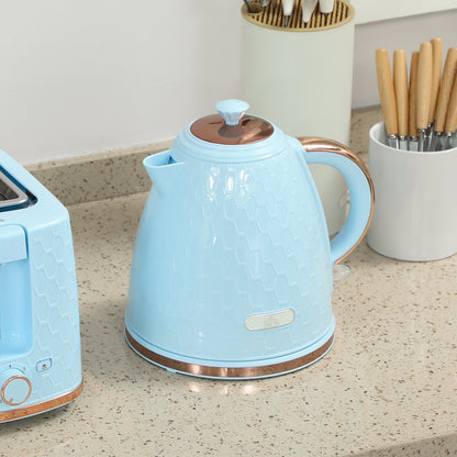 HOMCOM 1.7L 3000W Fast Boil Kettle & 2 Slice Toaster Set, Kettle and Toaster Set with Auto Shut Off, Browning Controls, Light Blue