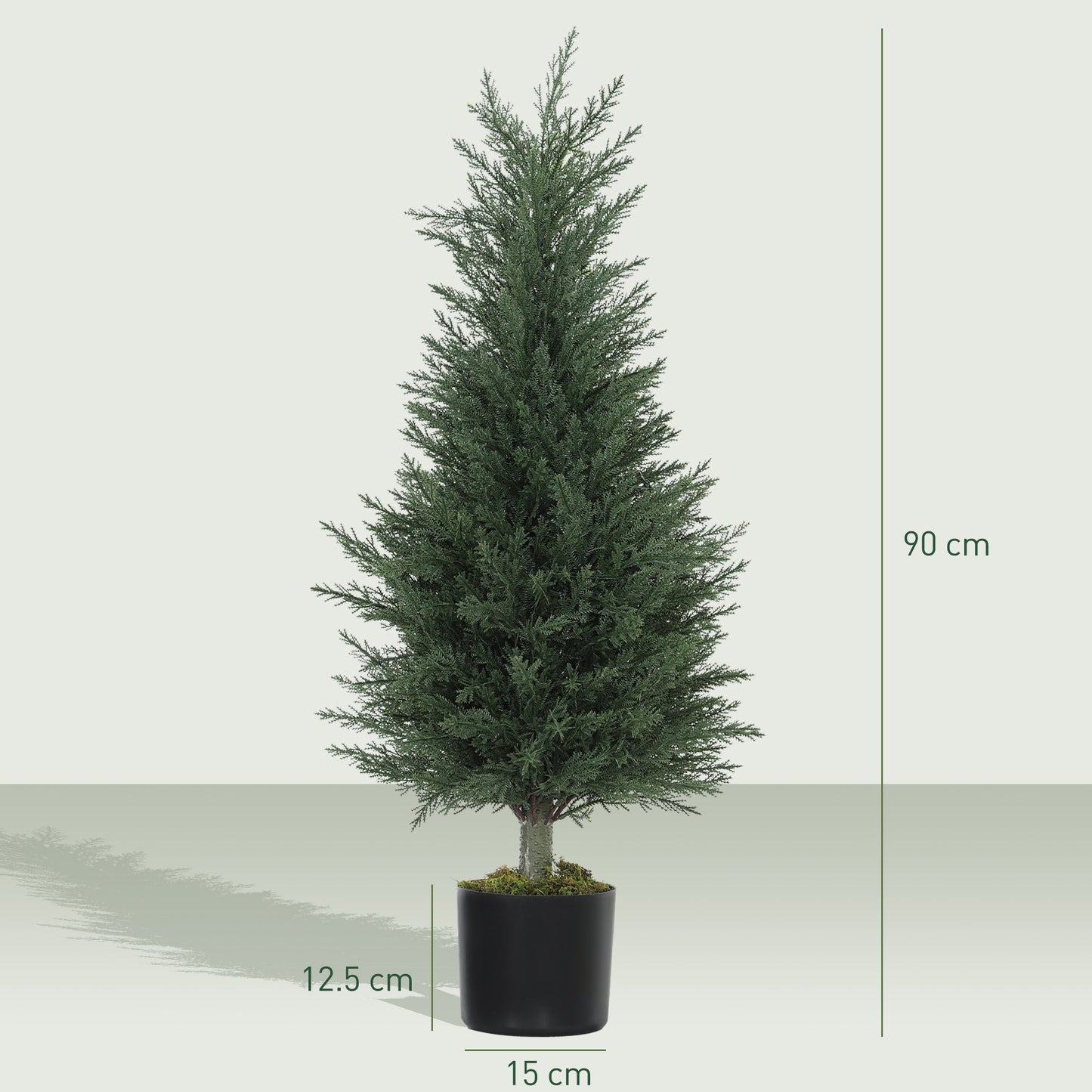 HOMCOM Set of 2 Decorative Artificial Plant, 90 cm Cypress Tree with 362 Leaves in Pot, UV-Resistant Plastic Fake Tree for Indoor Outdoor Home Office