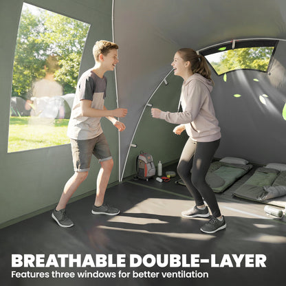 Outsunny Family Camping Tent 3000mm Waterproof Windproof Tunnel Tent 8-12 Person Two Bedrooms Green