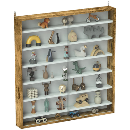 HOMCOM Six Shelf Display Cabinet, with Glass Doors - Brown