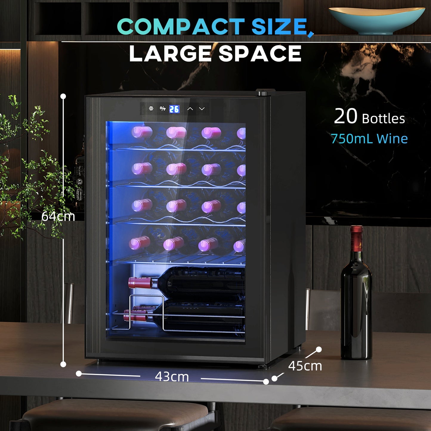 HOMCOM 20 Bottle 5-18\'e2\'84\'83 Countertop Wine Fridge - Black