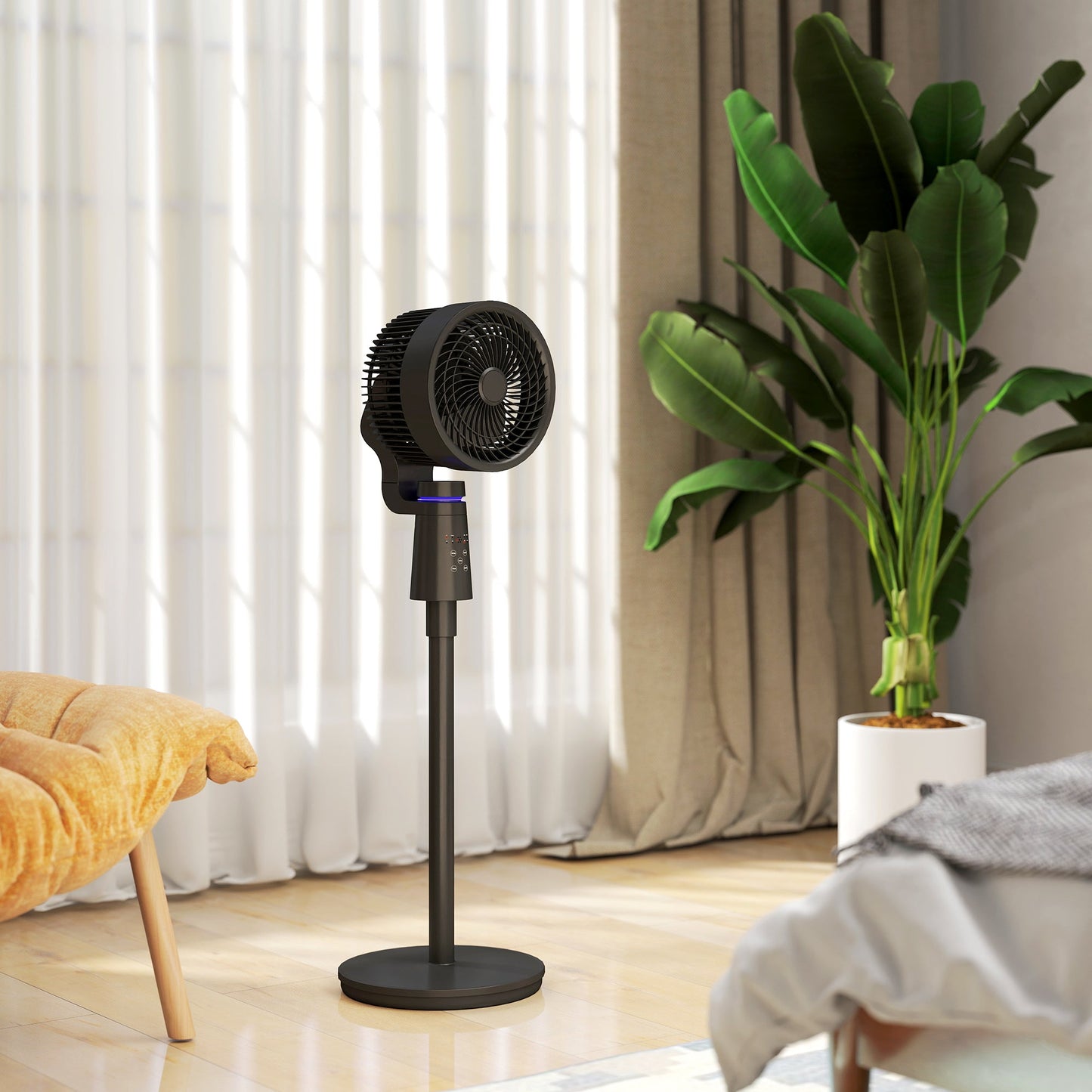 HOMCOM Pedestal Air Circulation Fan with Oscillating, Light Off, Black