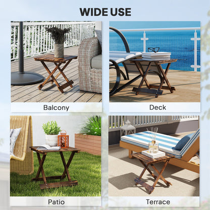 Outsunny Fir Wood Folding Coffee Table, Lightweight Small Garden Table with Slatted Top, Portable Folding Side Table for Balcony