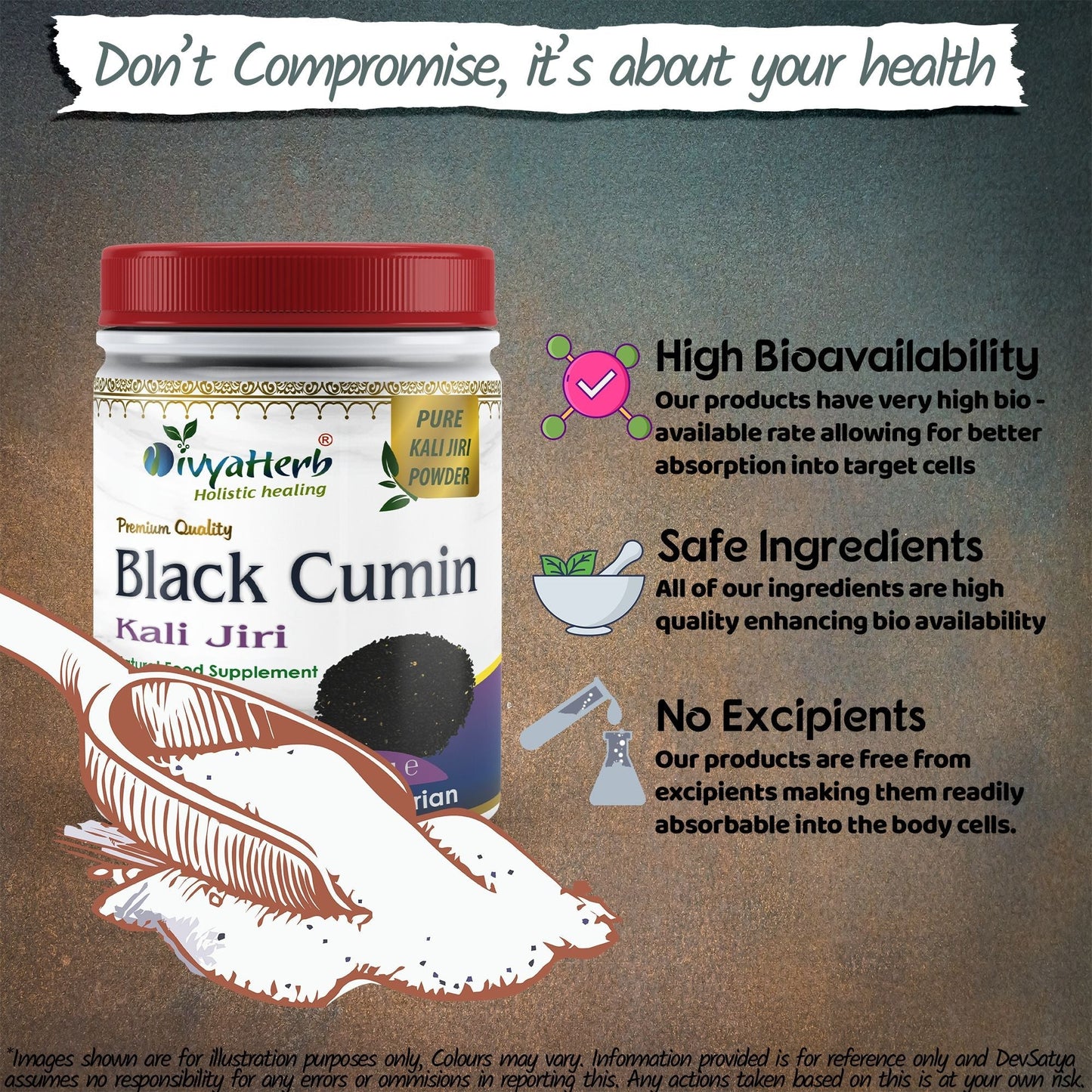 DivyaHerb Black Cumin Powder 100 gram - Daily Wellness Support
