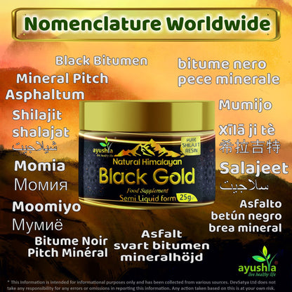 Black Gold Pure Himalayan Shilajit Resin - Natural Fulvic Acid & 85+ Trace Minerals - High Potency Energy, Focus & Immune Support - Lab Tested Ayurvedic Supplement - 25 grm
