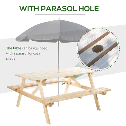 Outsunny 4 Seater Wooden Picnic Table Bench for Outdoor Garden or Patio with Parasol Cutout 150 cm Natural