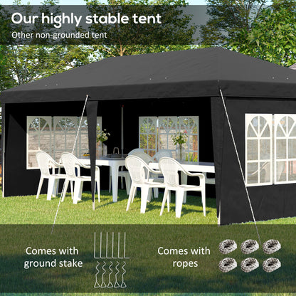 Outsunny 3 x 6m Garden Pop Up Gazebo, Height Adjustable Marquee Party Tent with Sidewalls, Storage Bag, Black