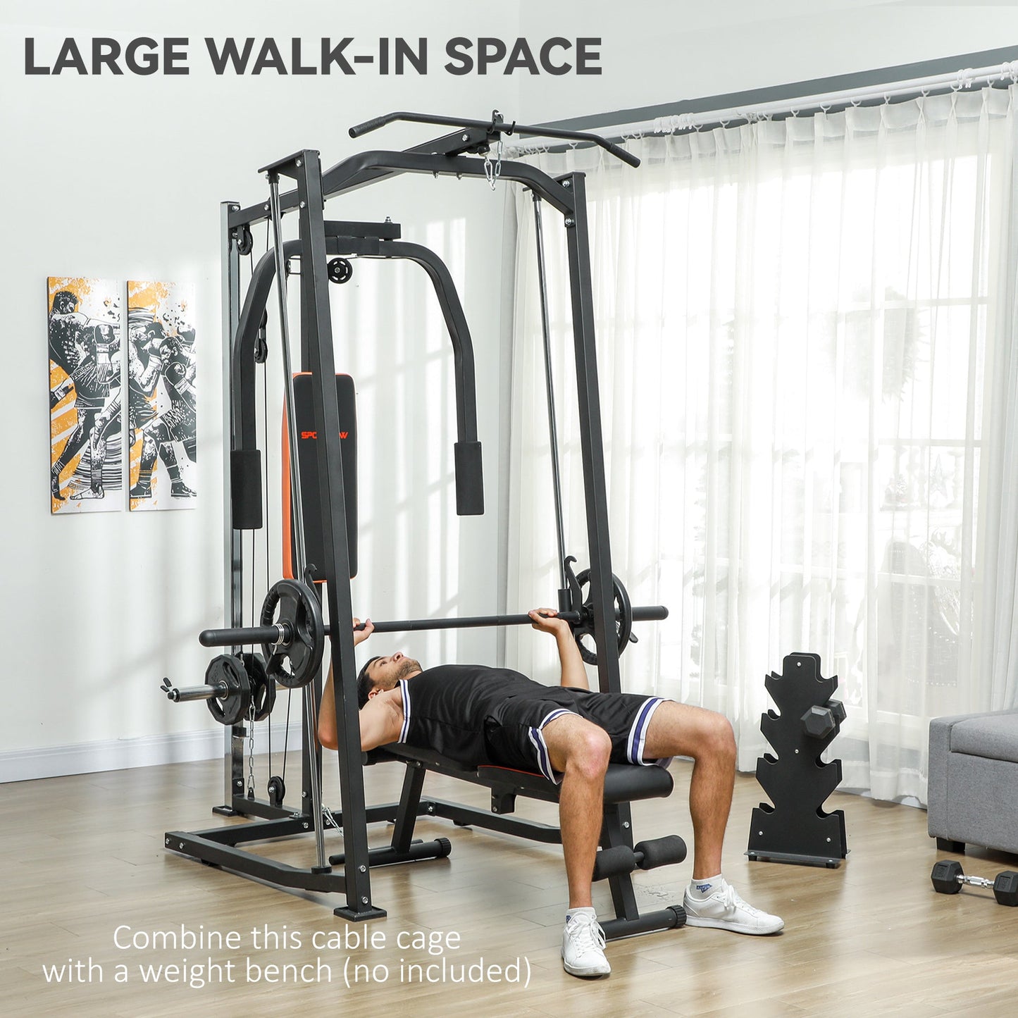 SPORTNOW 3 In 1 Smith Machine with Dual Cable Pulley System, Chest Press Station, 17-Level Squat Rack and Barbell Bar