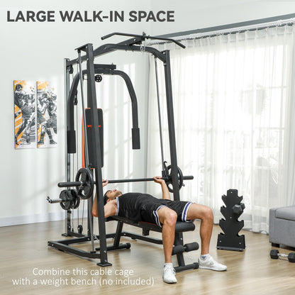 SPORTNOW 3 In 1 Smith Machine with Dual Cable Pulley System, Chest Press Station, 17-Level Squat Rack and Barbell Bar