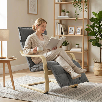 HOMCOM Modern Accent Chair, Leisure Lounge Chair Armchair with Footrest, Plush Cushion, Curved Legs and Arms, Grey
