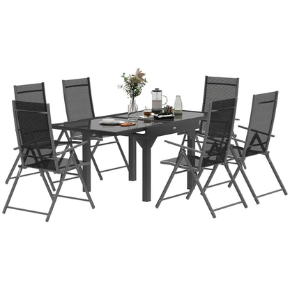 Outsunny 7 Piece Outdoor Dining Set with Extendable Table and 6 Folding Chairs for Patio, Balcony, Deck, Grey