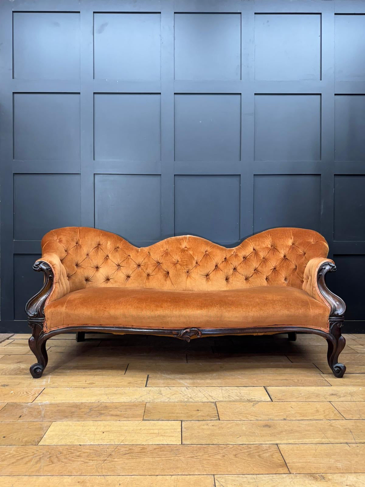 Victorian Rosewood Sofa 3 Seater Button Back Couch Lounge Seating Settee